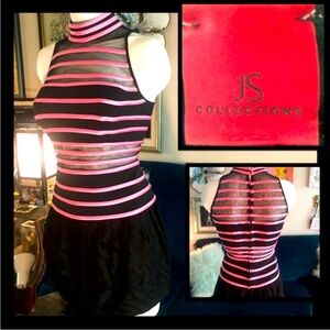 JS COLLECTIONS Pink and Black Striped Mesh Sleeveless Top Whimsigoth Y2K NWOT